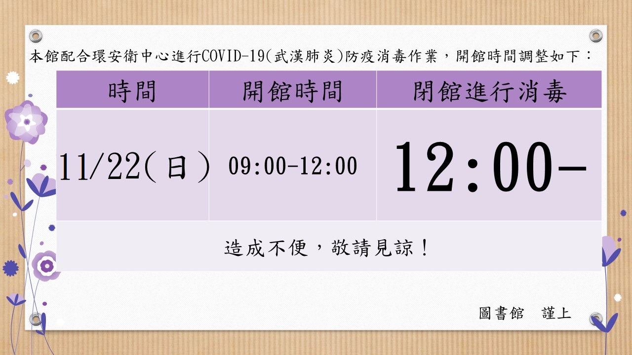 閉館消毒109指定日期版1122